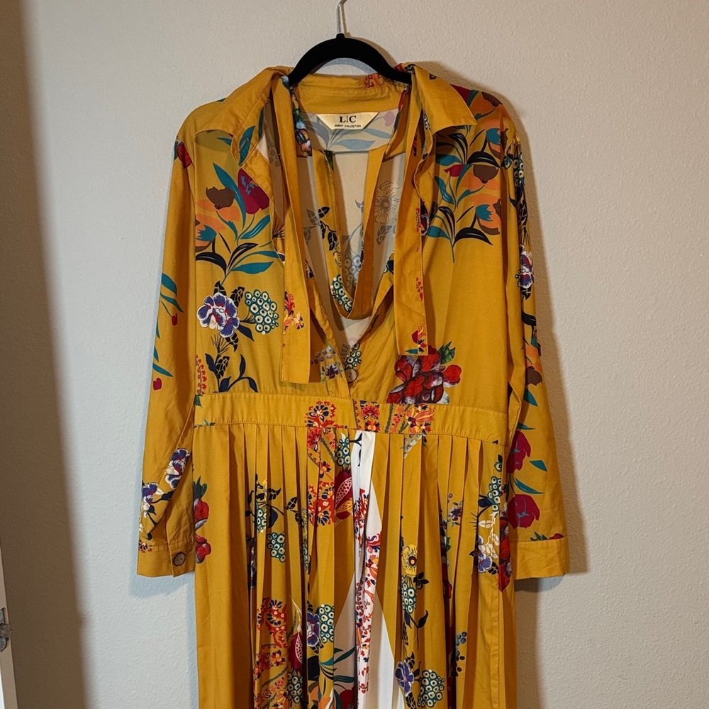 Women's Long Sleeve Floral Dress - Mustard